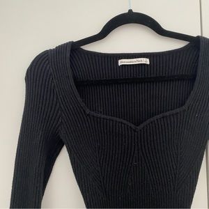 Abercrombie & Fitch Black Ribbed Long Sleeve Bodysuit